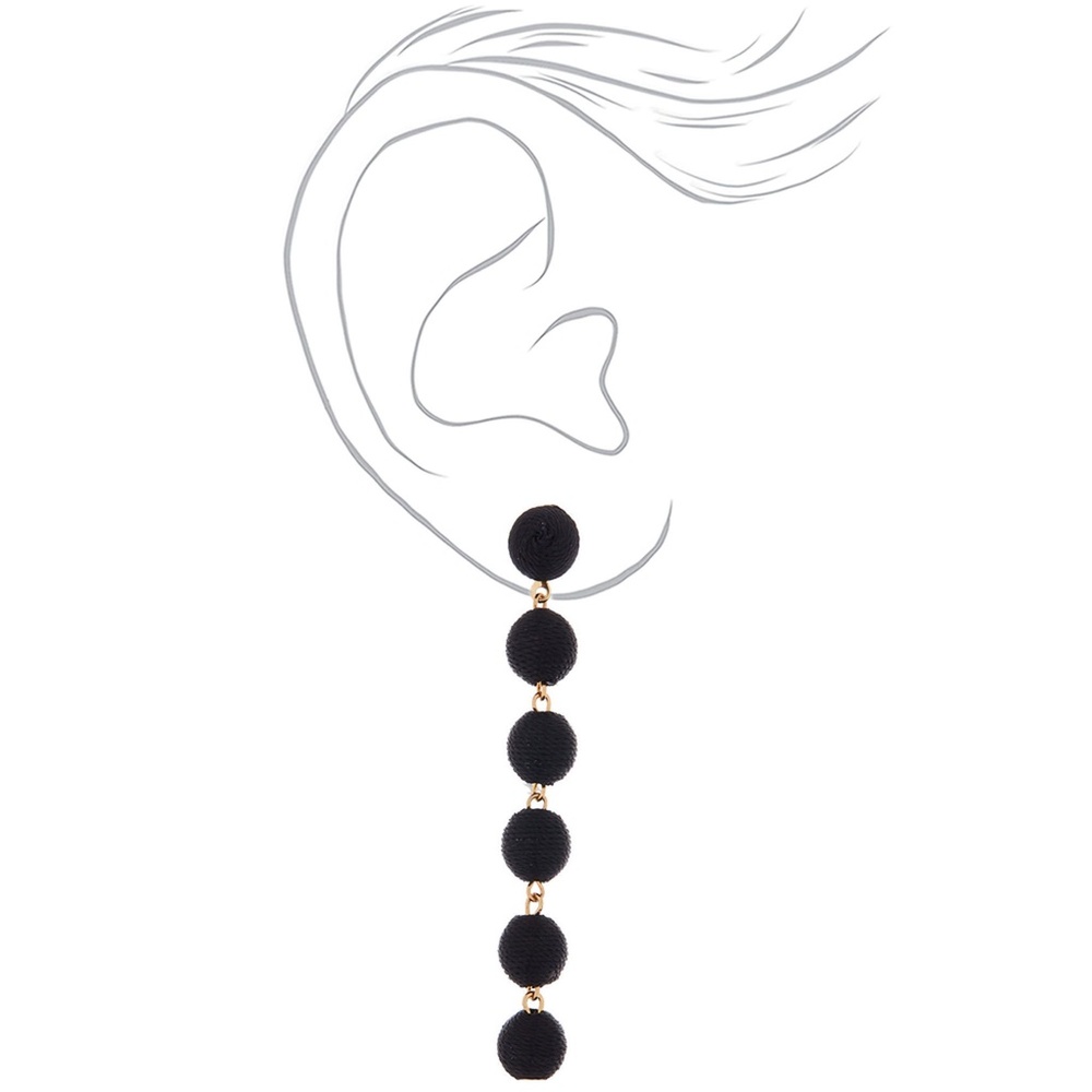 NEW Black 3" Thread Wrapped Ball Drop Earrings NWT - Picture 2 of 8
